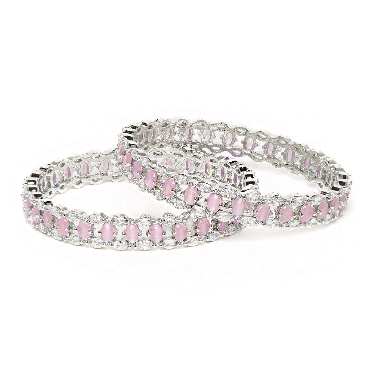 ACCESSHER Set Of 2 Silver-Plated Pink AD-Studded Handcrafted Bangles For Women & Girls (B095K1HSH4) Amazon Price History, Amazon Price Tracker
