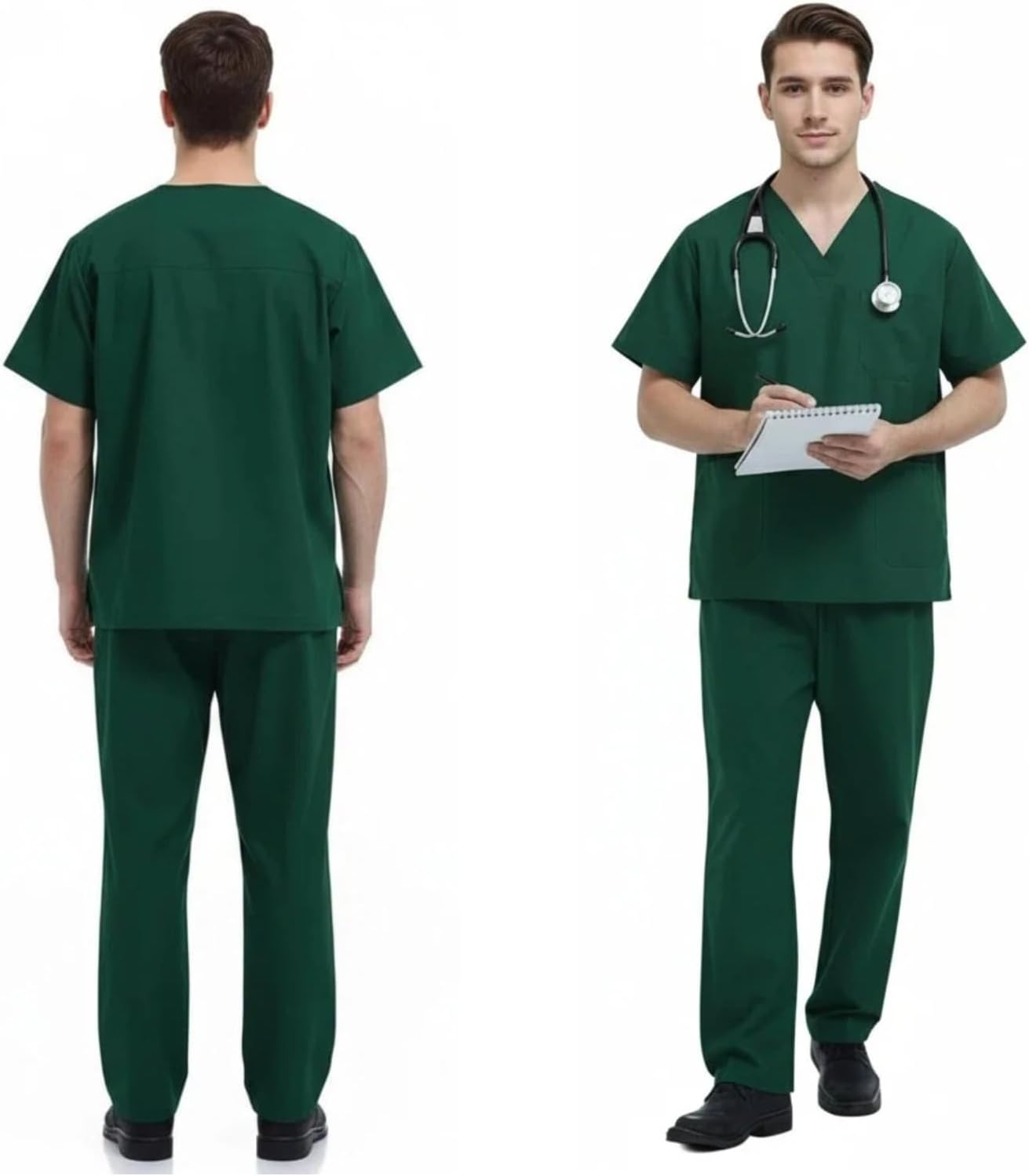 Chesoon Men's Breathable Green Cotton Medical Uniform Moisture-Wicking Design Drawstring Waist for Surgeons Nurses Size L