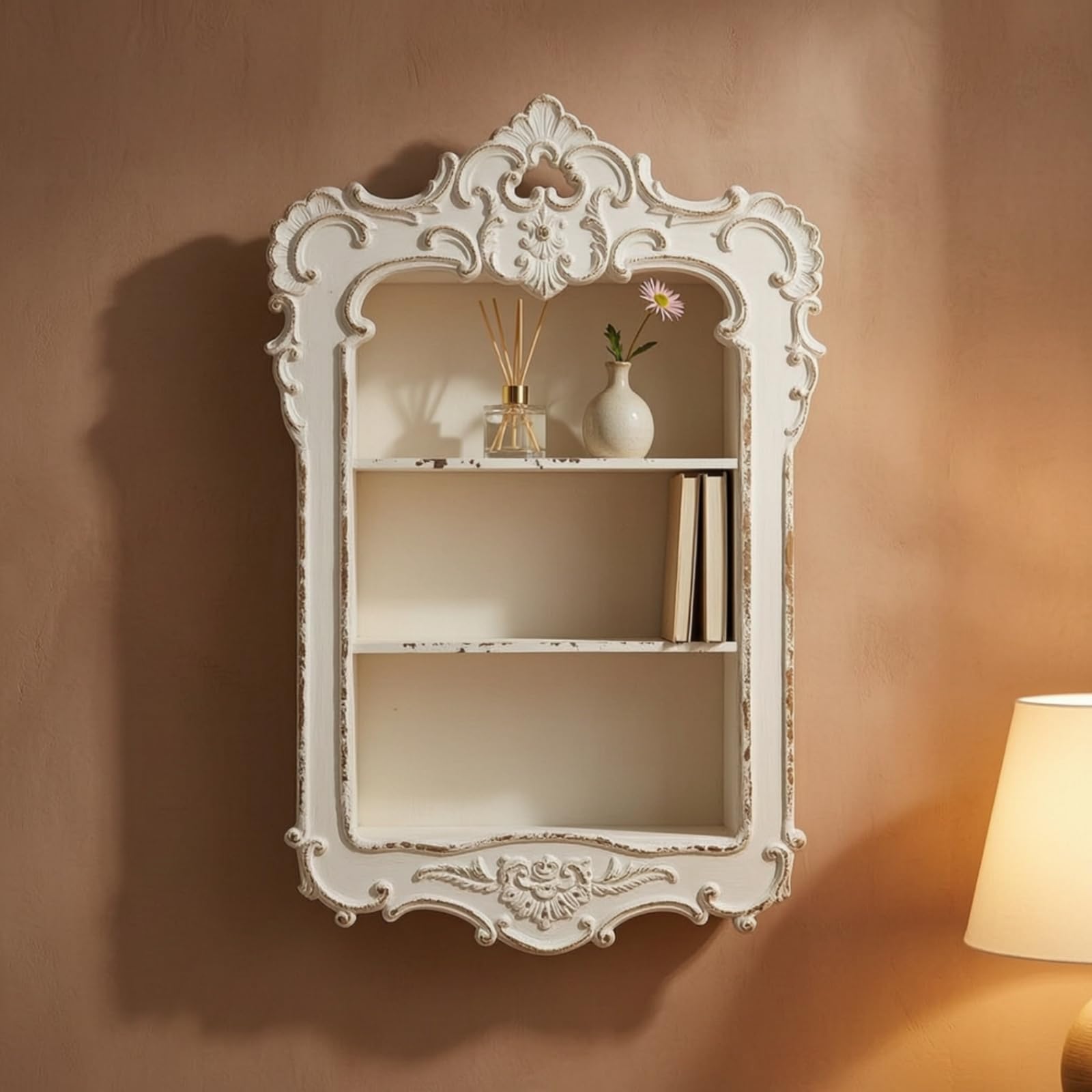 Estantería Pared Elegante Estante Flotante Versátil Mueble para Dormitorio, Blanco Retro