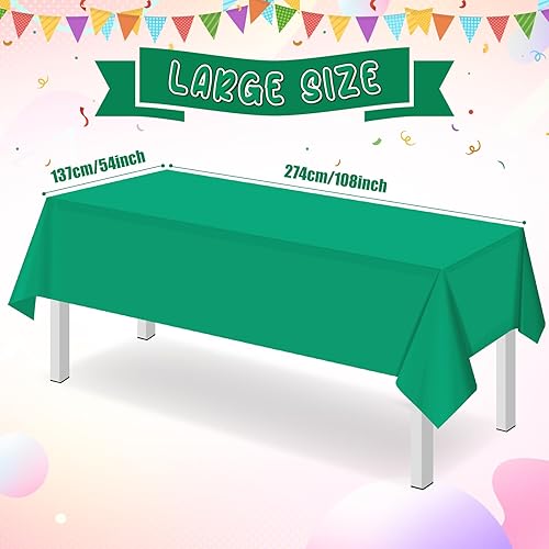 Miniatura 2 de Paquete de 16 manteles de plástico verde para mesas rectangulares, manteles decorativos desechables verdes de alta calidad para fiestas, manteles