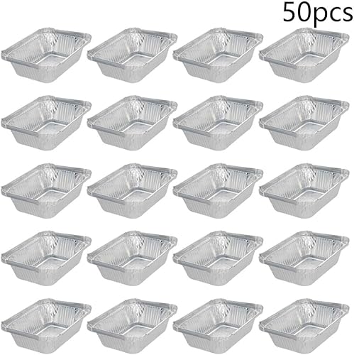 Miniatura 5 de Othmro Sartenes de papel de aluminio de 5.5 x 4.3 x 1.7 pulgadas, bandejas desechables para llevar, 50 recipientes rectangulares de papel de