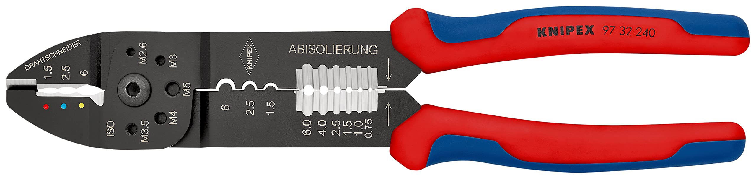 KNIPEX Crimping Pliers Self-Service Card Black Lacquered with Multi-Component Handles 240 mm, 97 32 240 SB