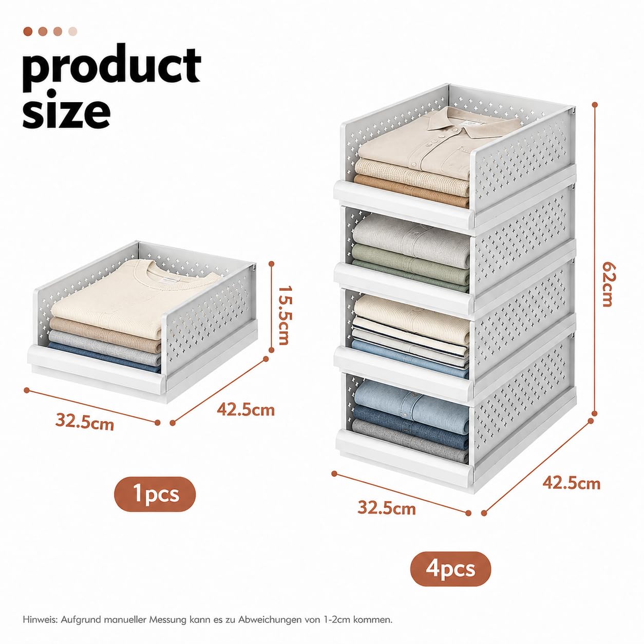 RMAN® 4 Set Organizer Armadio, Pieghevole Cassetti di Plastica per Armadio Interno Impilabili con Sistema a Guide Scorrevoli Indipendenti Scatole per Armadio per Cucina, Bagno, Camera, Bianco