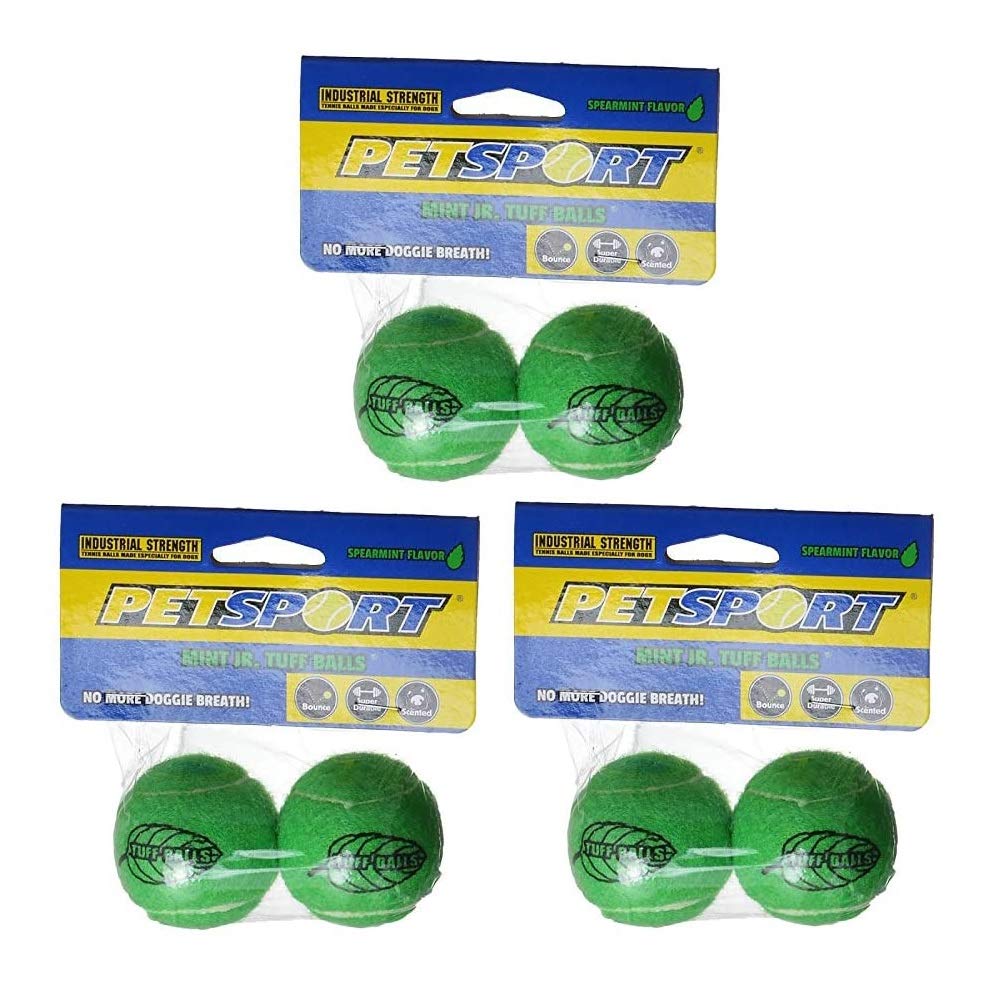 PetSport Jr. Mint Tuff Ball Dog Toys | 6 Pack Junior (1.8") Pet Safe Felt & Durable Rubber Tennis Balls | Play Fetch, Chuck or Toss at Dog Park | Natural Spearmint Flavor & Scent