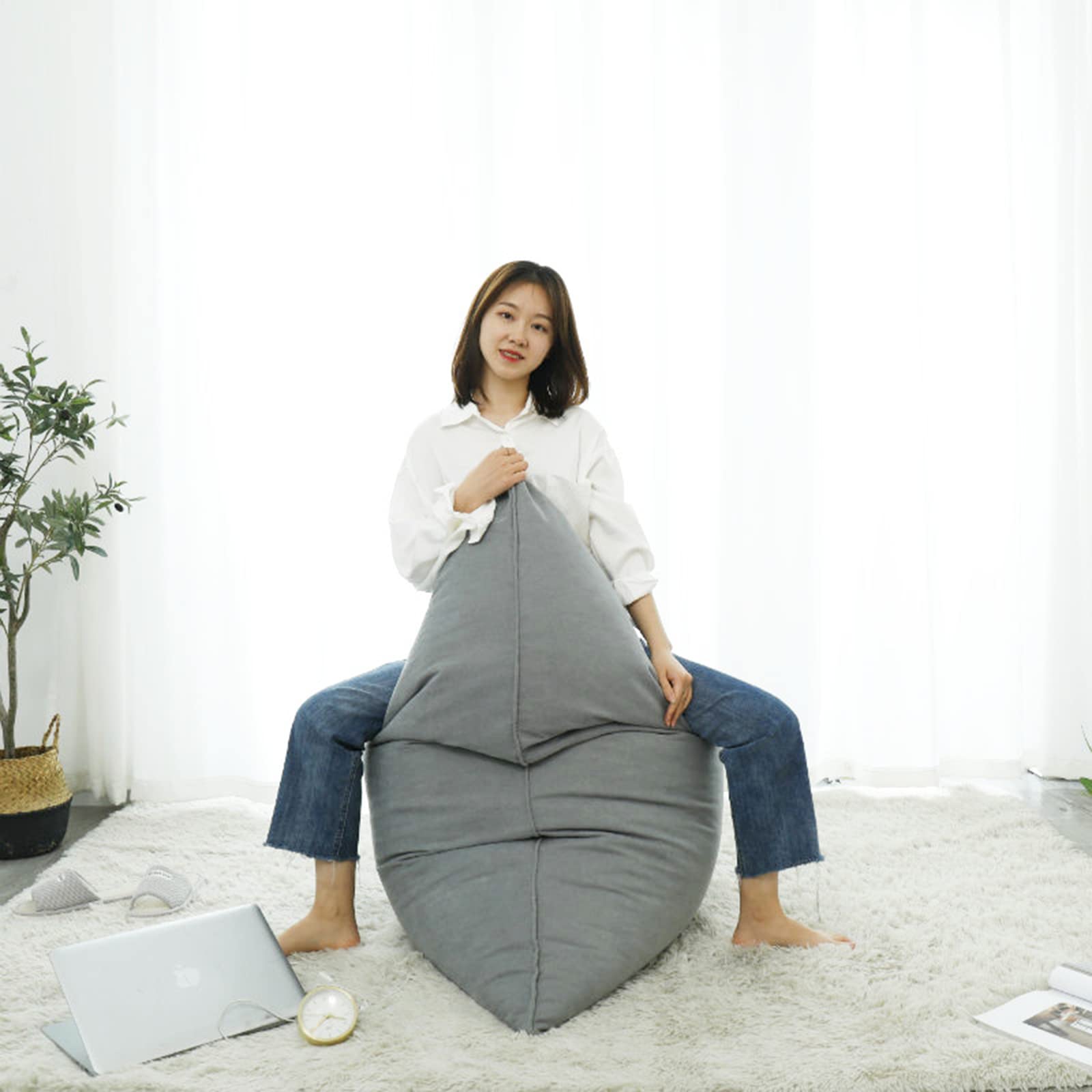 Copri Sacco Poltrona Bean Bag In Lino - Nero, Taglia L (100x120 Cm) - Solo Federa Con Cerniera, Senza Riempimento - 2