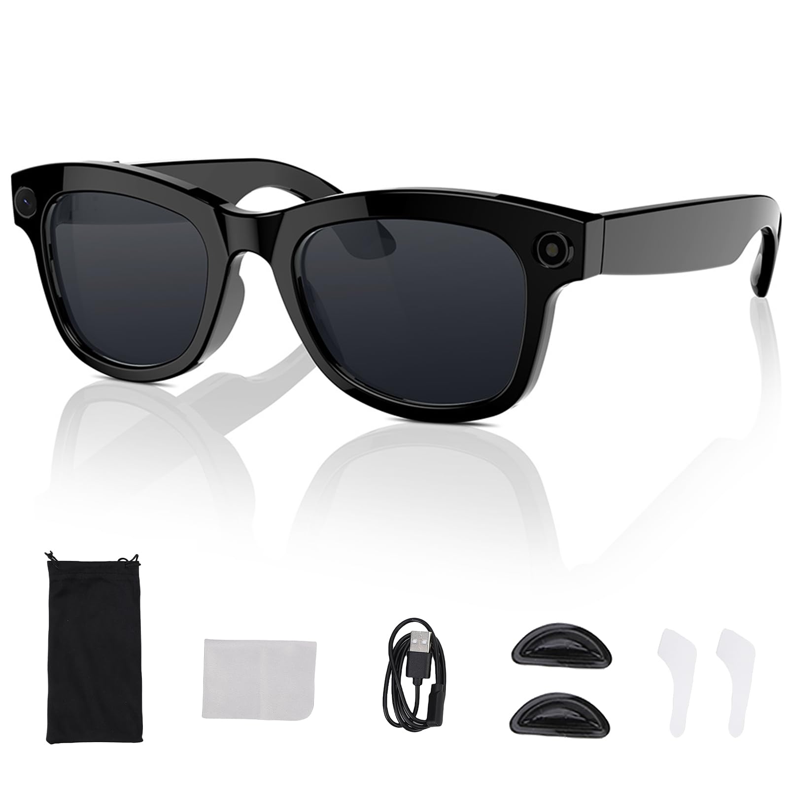 Lunettes Intelligentes, Lunettes de Traducteur Bluetooth AI avec Appareil Photo HD 5MP 1080p, Haut-parleurs, Appel Musical, Traduction 26 Langues (Sunglasses)