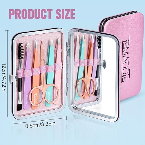 Miniatura 2 de TsMADDTs Juego de pinzas para mujeres y hombres, juego de pinzas de precisión con estuche de viaje, pinzas de acero inoxidable para cejas con