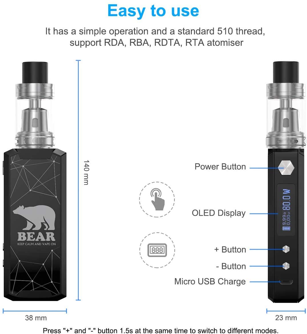 DORNVAP E-Cigarette Starter Set 5 x 10 ml E Liquids, Steamer Kit with 2200  mAh