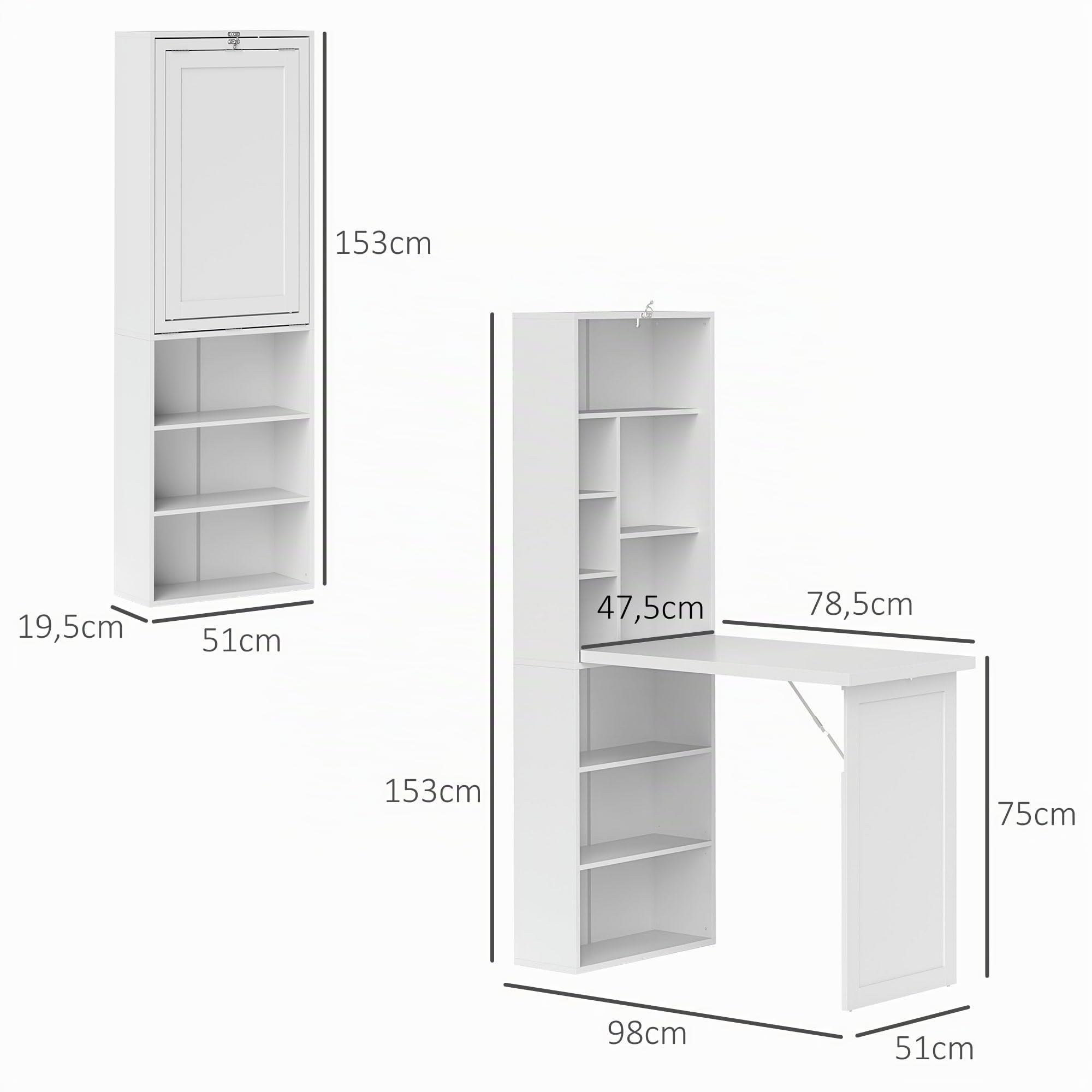 HOMCOM Wandklappschreibtisch mit Whiteboard, Weiß