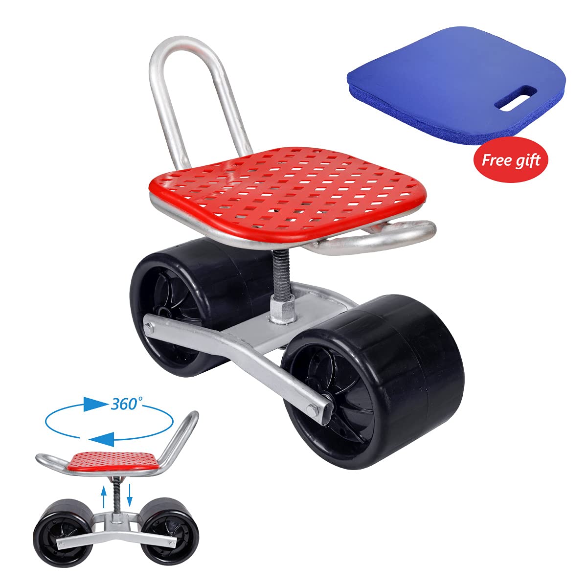 King showden Garden Rolling Stool with Kneeling Pad, Garden Cart Tool