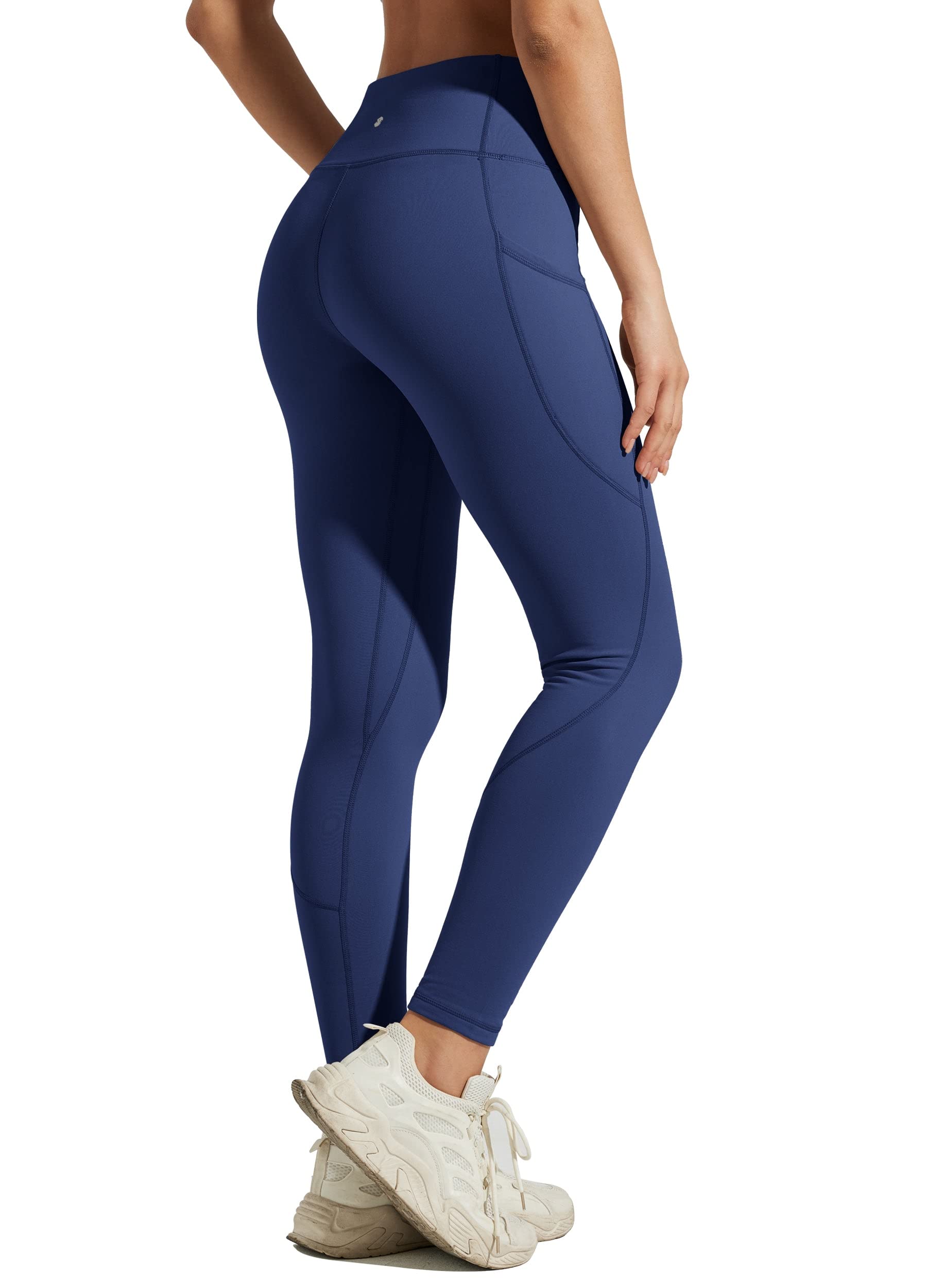 Willit Legging de yoga pour femme avec doublure polaire et doublure en polaire Bleu marine Taille L