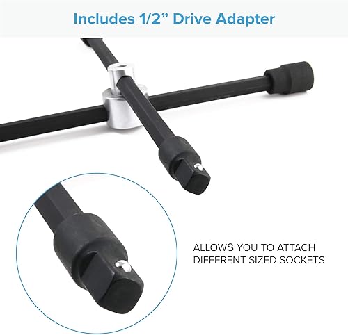 Miniatura 4 de RockTrix 14" 4-Way Adjustable Sliding Cross Wrench - Fits Most Common Lug Nut Sizes (17mm, 1116", 19mm, 34", 21mm, 1316") - Collapses for Compact