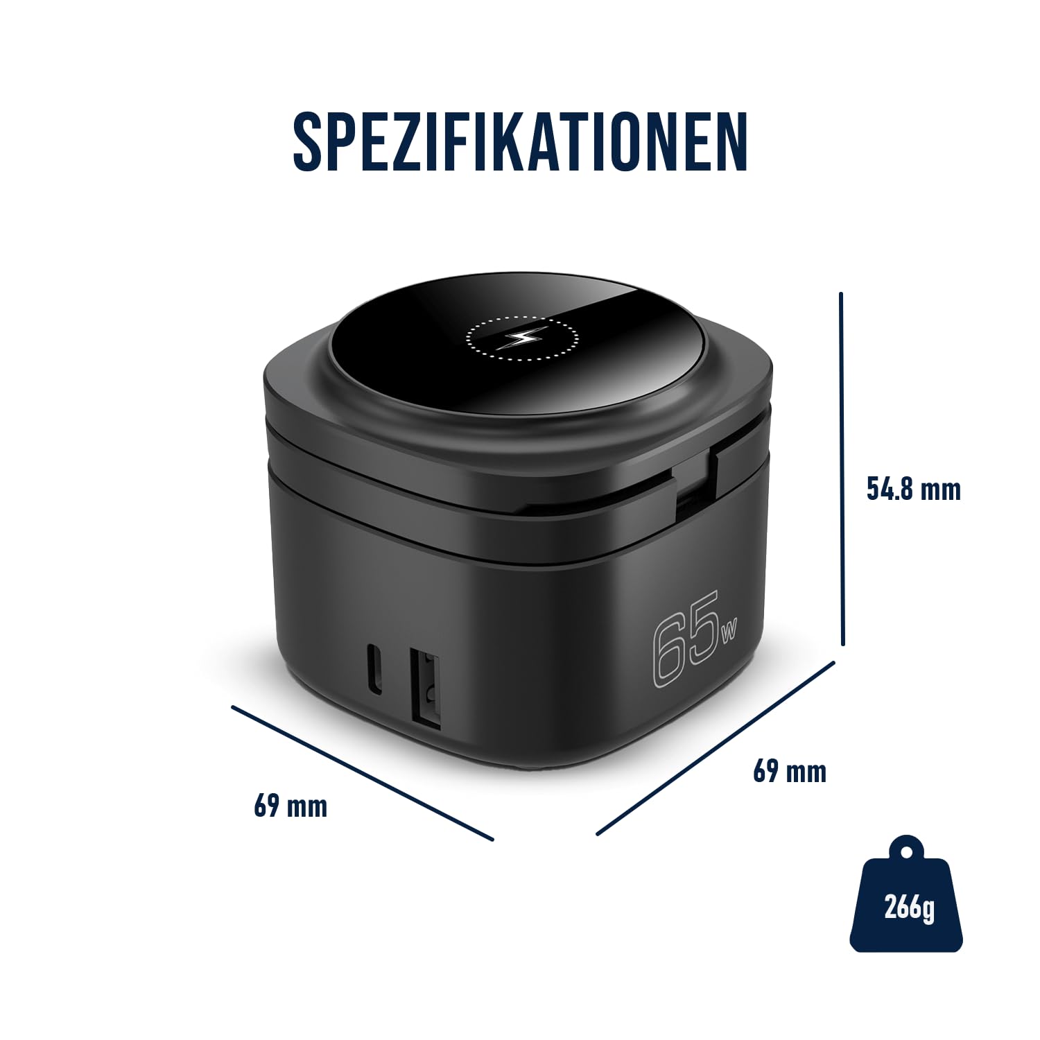 FONTASTIC Qumag induktive Ladestation 65W, Faltbarer Wireless Charger, 5-in-1 kabelloses Ladegerät für Smartphones UVM., Aufladestation mit Fast Charge USB-A und Power Delivery USB-C