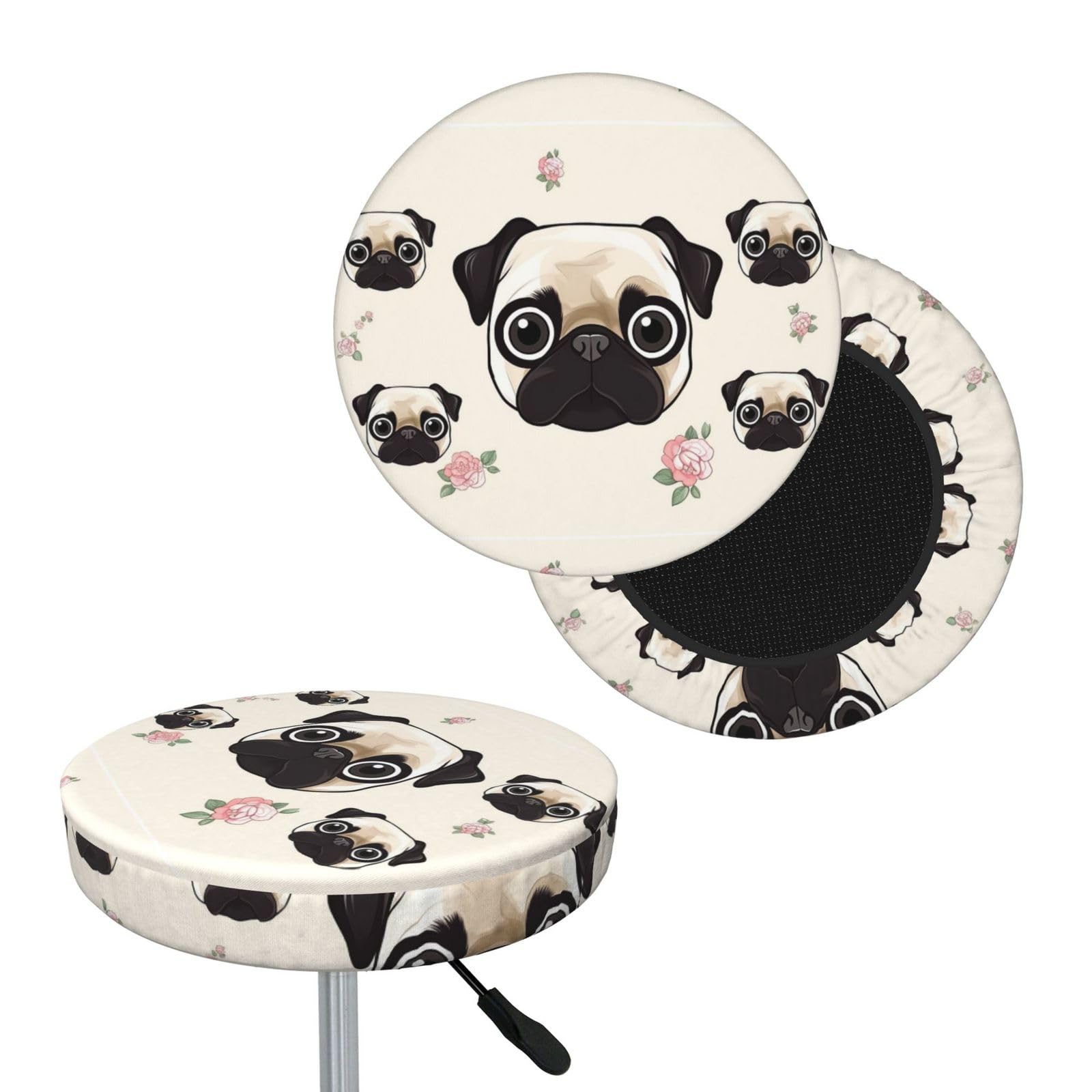 NONHAI Line Pug Bar Stool Cover Round Elastic Stool Cushion Covers Dustproof Bar Chair Cover Washable Stool Cushion Slipcover Stretch Stool Seat Covers for 12-14 Inch Chair