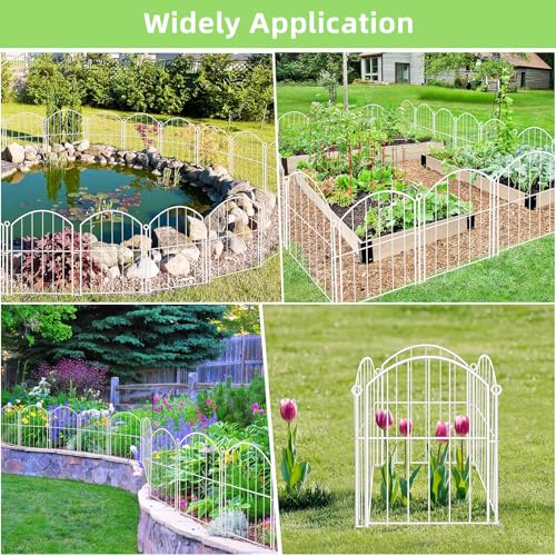 Image of Decorative Garden Fence 17in x30ft, 30 Pack Rustproof Metal No Dig Fence Animal Barrier for Dog, Arched Flower Bed Edging Ornamental Wire Border Panel Fencing (White, 30 Panels-17in(H) x30ft(L))