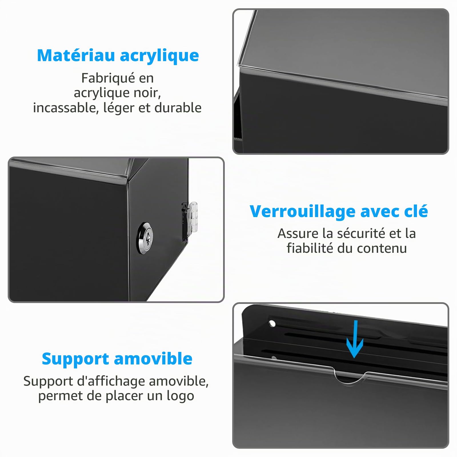Boîte de Dons,Boîte à Suggestions,Boîtes de Commentaires avec Serrure pour Vote, Organisation Caritative, Concours