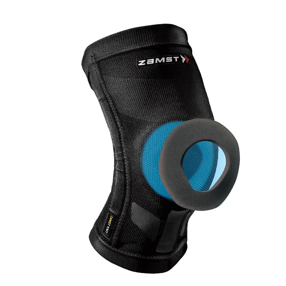 Zamst ZK-Motion Knee - Ginocchiera sportiva, Cuscinetto rotuleo circolare 3D imbottito, supporti funzionali laterali in resina - Ideale per Volley, Basket, Calcio, Padel, Tennis e altri sport (L) | Ginocchiera in comodo tessuto tecnico con Cuscinetto rotu