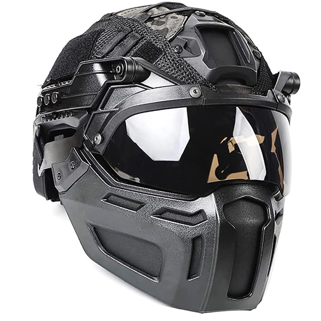 KBFLWBF Tactical FAST Helmet Set Adjustable Airsoft Helmet with Mask Helmets Cover and Goggles Lightweight Outdoor Tactical Gear for Paintball CS Hunting Airsoft Training A