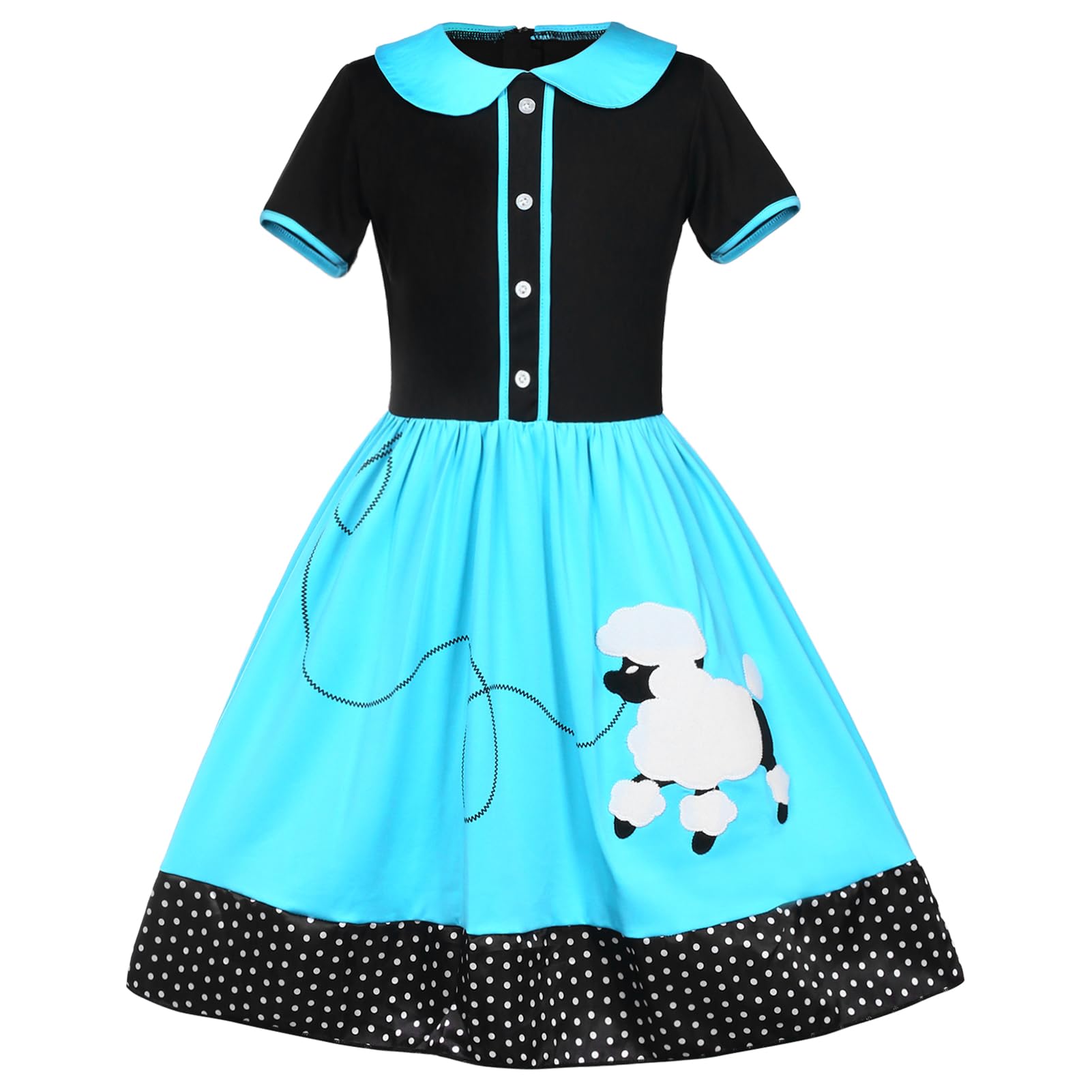 Ficlwigkis 50s Poodle Girl Costume For Kids 7pcs Poodle Dress Accessories with Hair Band,Silk Scarf,Glasses,Socks,Girdle,Hairband,50s Fancy Dress Kids,1950s Dress Up Costumes Blue Pink (Blue, 130) - BigaMart Ficlwigkis 50s Poodle Girl Costume For Kids 7pcs Poodle Dress Accessories with Hair Band,Silk Scarf,Glasses,Socks,Girdle,Hairband,50s Fancy Dress Kids,1950s Dress Up Costumes Blue Pink (Blue, 130) - BigaMart
