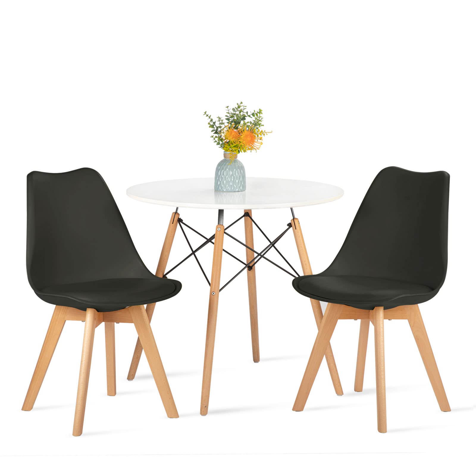Ensemble de table de salle à manger ronde avec 2 chaises noires
