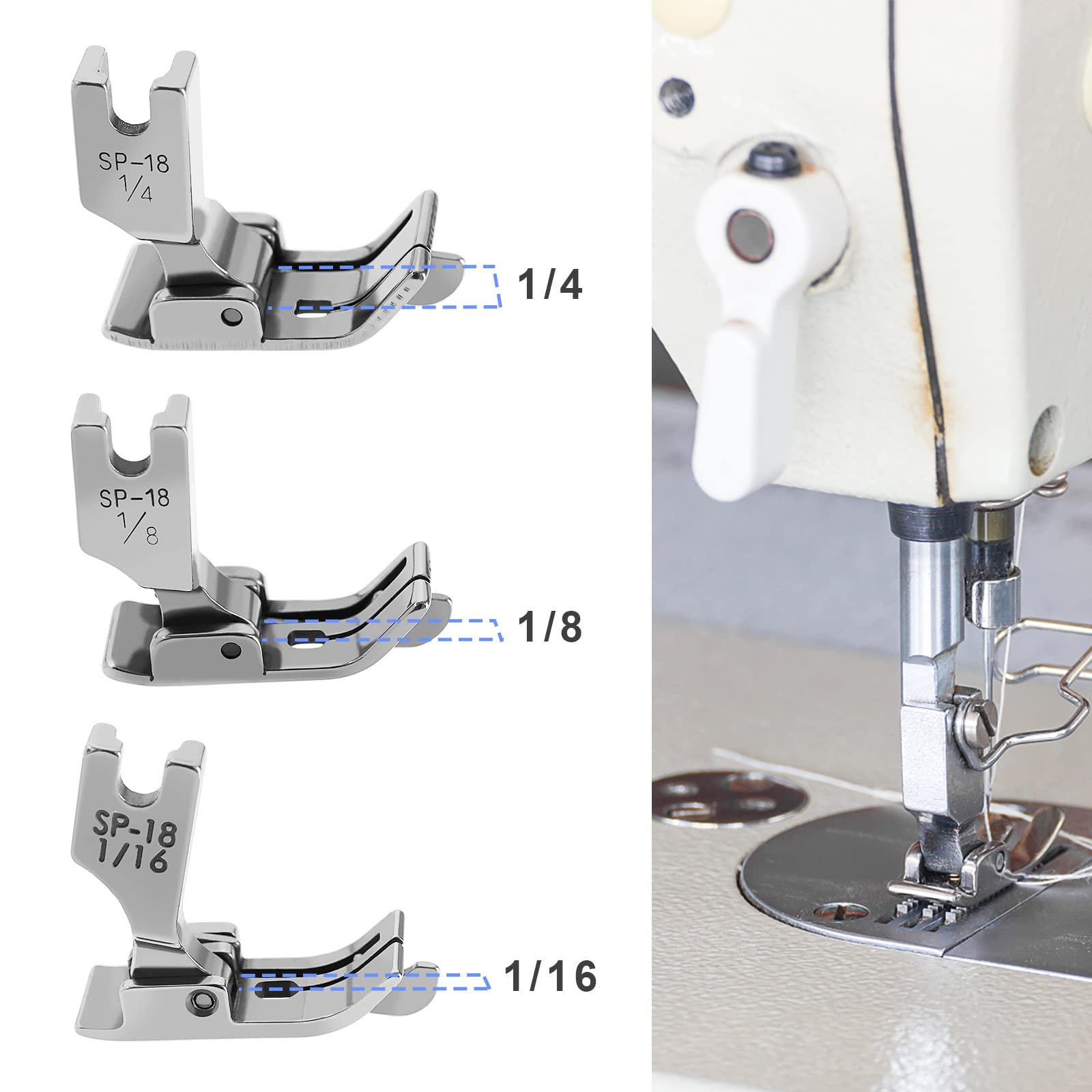VGOL 3PCS Industrial Sewing Machine Hinged Presser Foot with Right Guide 1/16 1/8 1/4 Inch Metal Compatible with Brother Consew Singer - Image 3