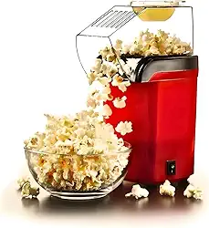 Pipoqueira Elétrica Sem Óleo Saudável, Máquina De Pipoca Elétrica 110V 1200W Rápida e Eficiente. Com Dosador, Bocal Direcionador e Pés Antiderrapantes – Ideal para Cinema em Casa.