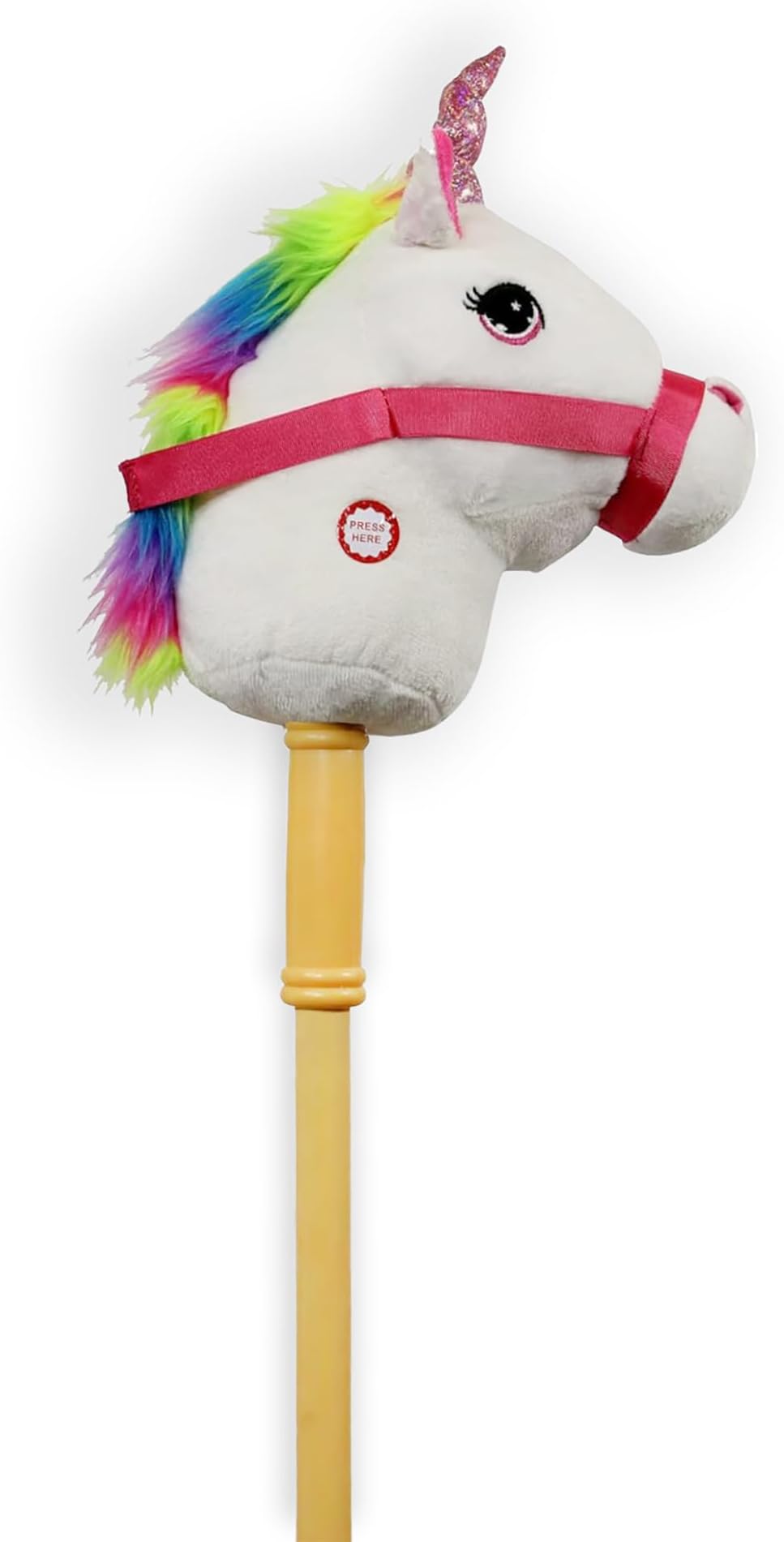 Ponyland: Music Stick Animal - White & Rainbow Unicorn - Music Button, Sturdy Two-Piece Stick W/ Colorful Soft Plush Animal Head, Toy Kids Ages 3+