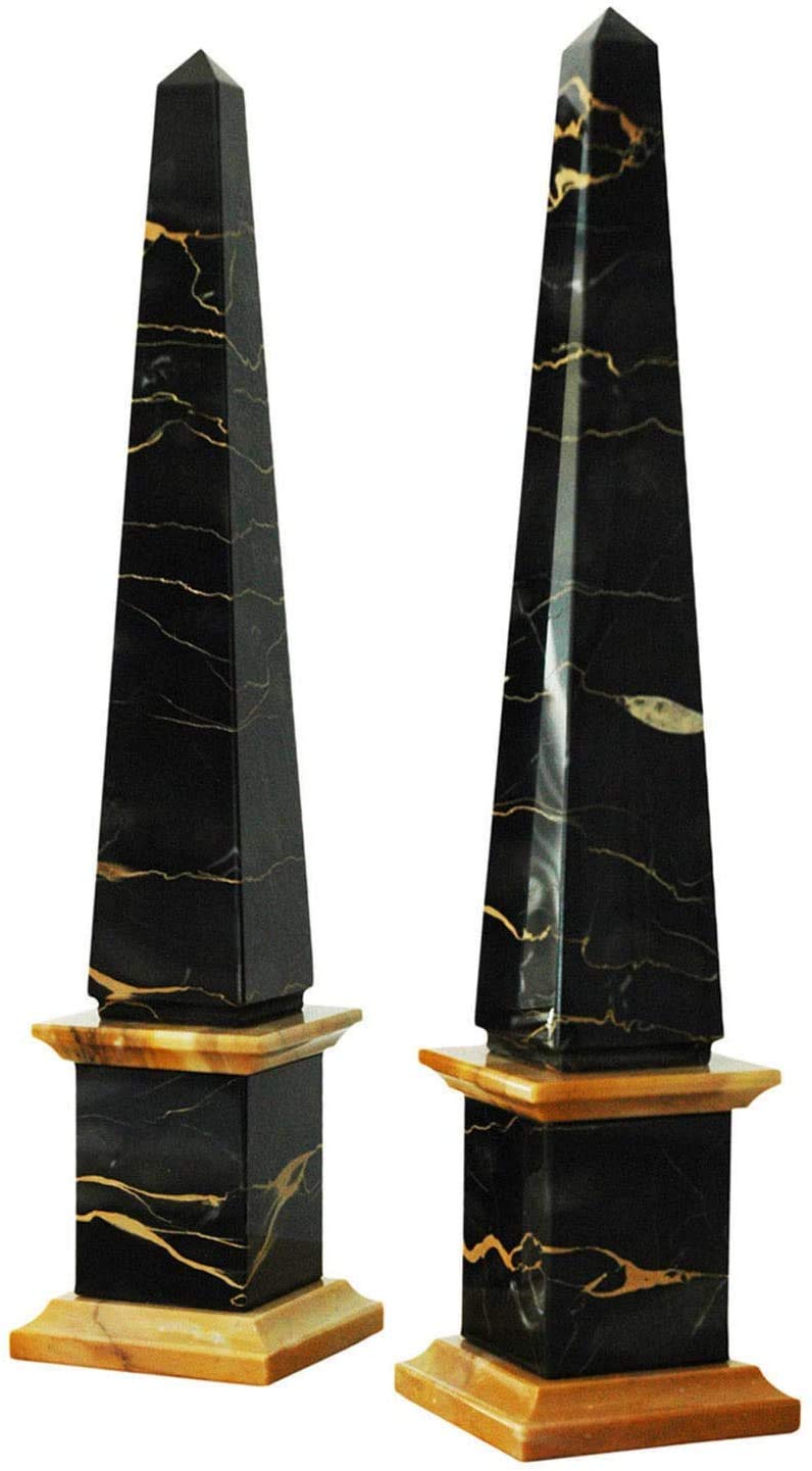 Obelisk en marbre noir et jaune Siena classique H.30 cm statuette
