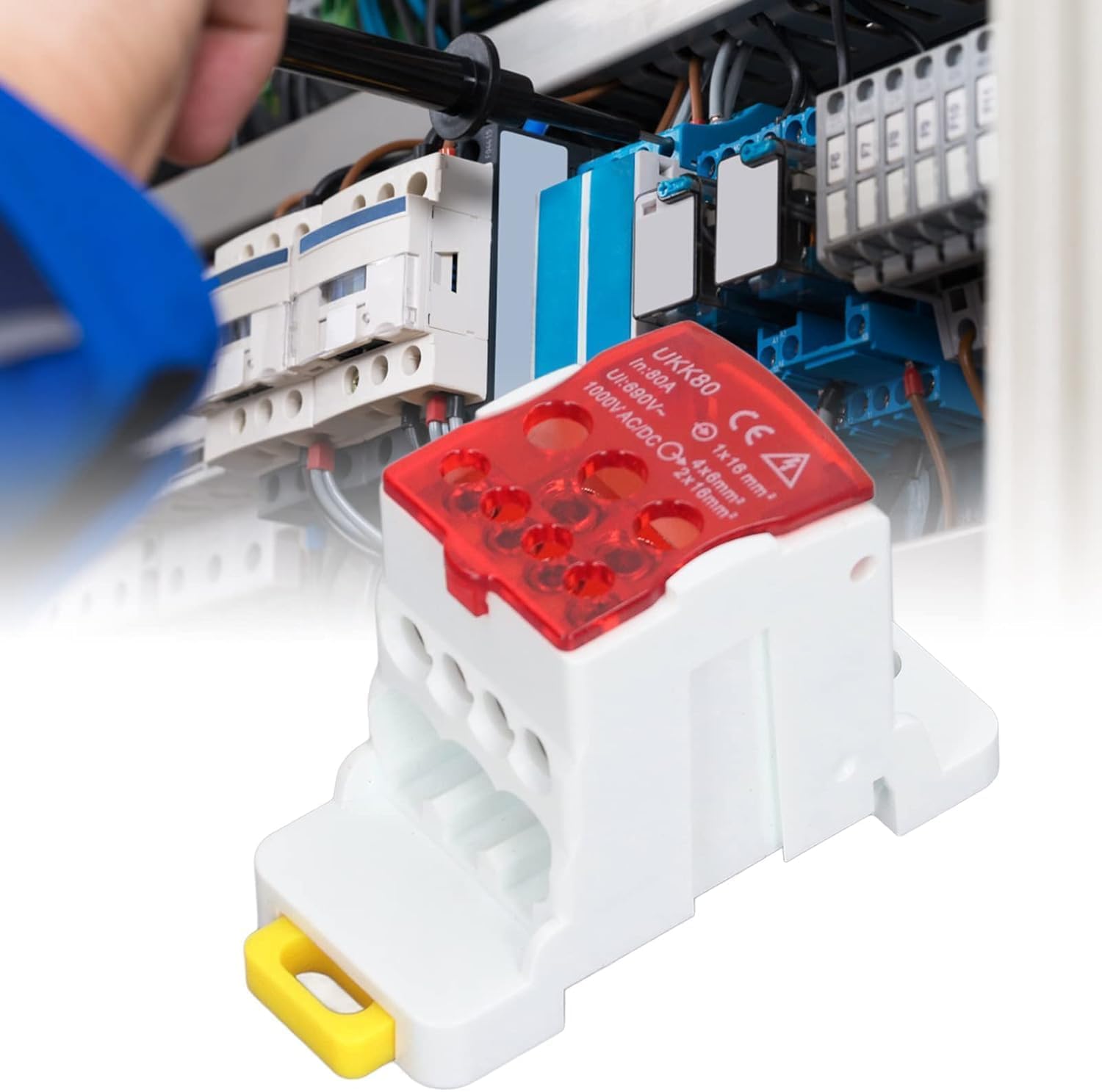 Morsettiera Distribuzione, UKK 690V, morsettiera elettrica, Scatola di Distribuzione Morsettiera su Guida DIN Scatola di Giunzione di Alimentazione Universale (10, Rosso+Verde, 80A)