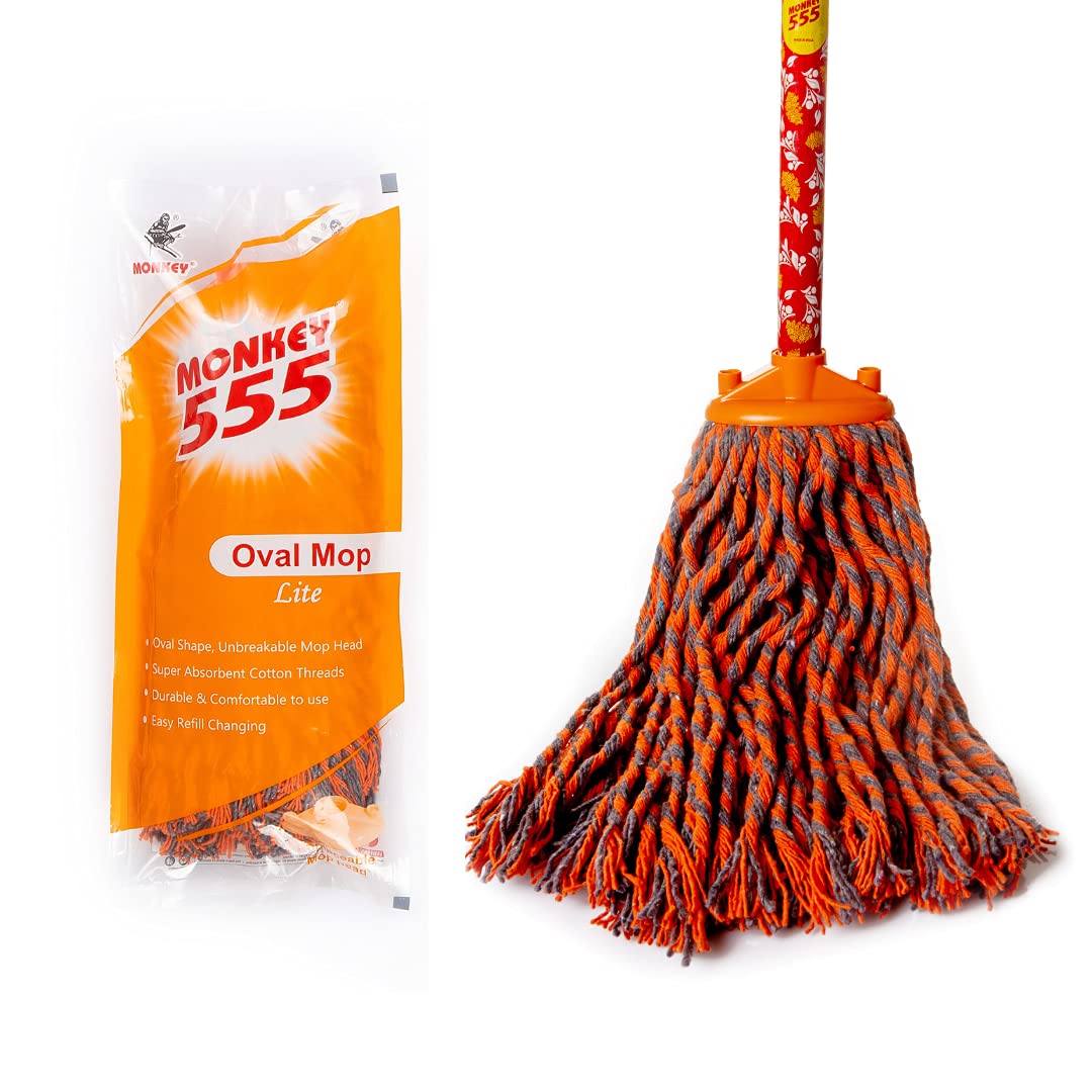 Monkey 555 Oval Mop | Absorbent Cotton | Replaceable, Machine Washable Head | Strong Wooden Grip | CPVC Clip & Holder | Roof & Ceiling Cleaner |Floor Cleaning Mop (B095XDNFDV) Amazon Price History, Amazon Price Tracker
