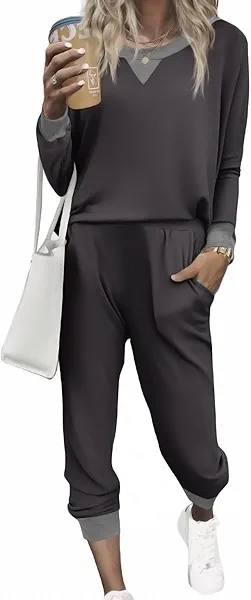Ekouaer Pajamas Set Long Sleeve Pj Sets 2 Piece Jogger Pajama Sets Soft Sleepwear Loungewear for Women