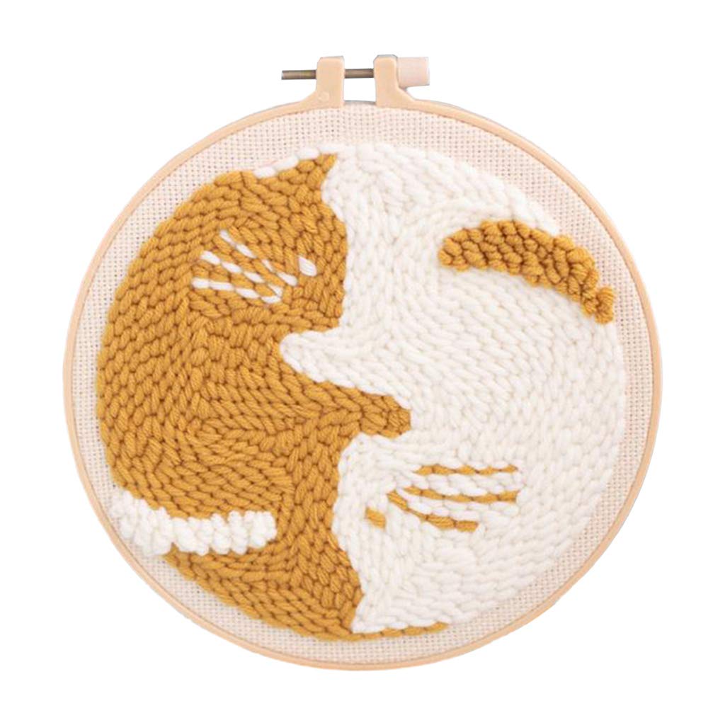 KBOLAE Punch Needle Kits with Punch Embroidery Hoop for DIY Crafts Cat