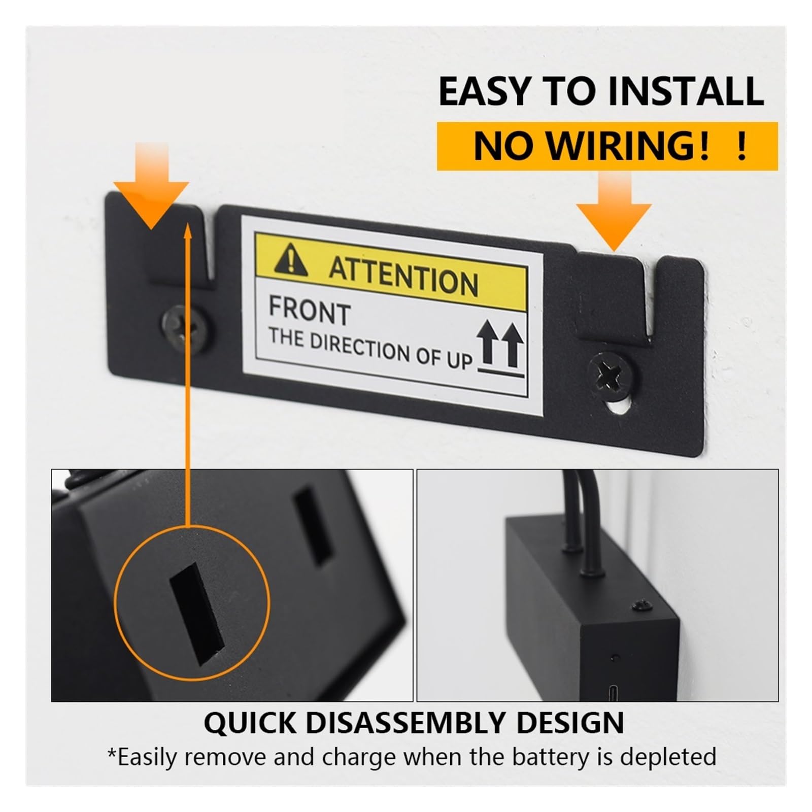 Luz LED para cuadros Lámpara de pared recargable por USB, lámpara de pared LED inalámbrica con atenuación de control remoto, apliques de luz de pared interior de 400 mm, luz de iman negra Luz de pintu