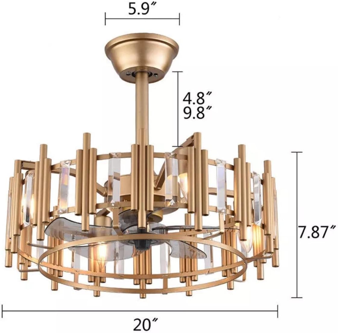 Ceiling Fan Light with Remote Fans Lights for Bedroom 3Speed Caged 20Inch Modern Luxury Bladeless Chandeliers Low Noise & Smart Timing Function Retro Metal for Living Room Bedroom Study