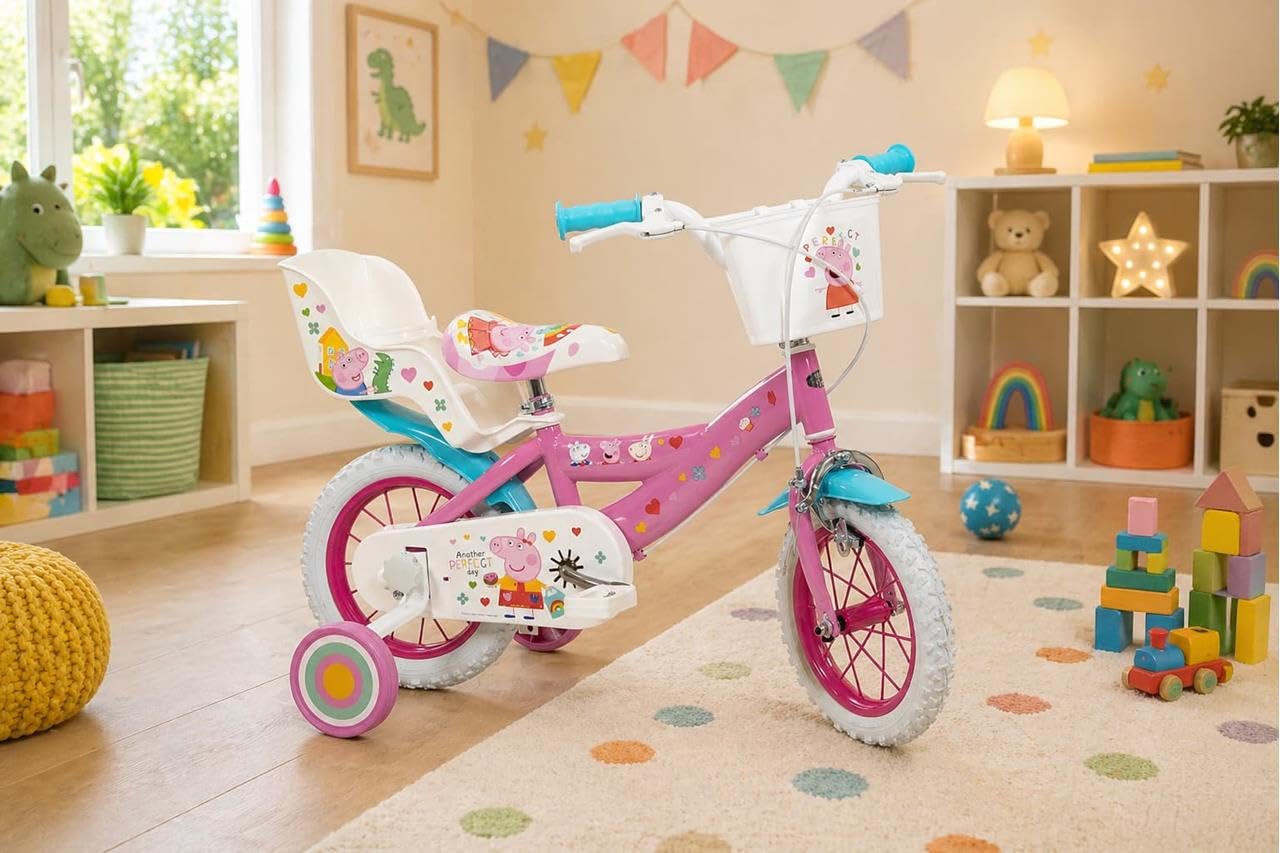 Kinderfahrrad Peppa Pig 12 Zoll mit Stützrädern Korb Puppensitz 3-5 Jahre