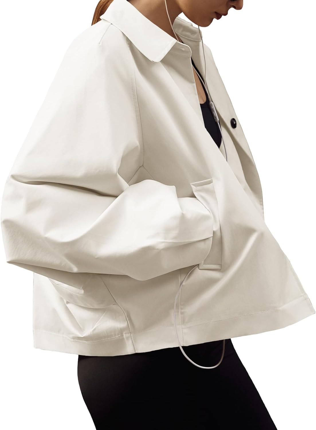 Cicy Bell Womens Cropped Jacket Lightweight Batwing Sleeve Trendy Casual Short Trench Coats Button Up Outerwear - Image 4