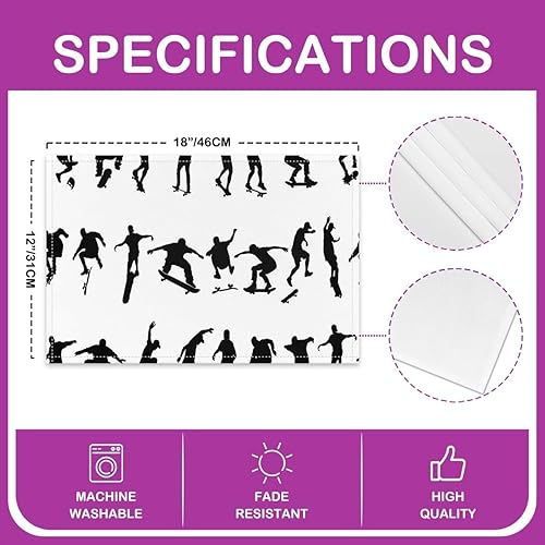 Miniatura 4 de Manteles individuales para mesa de monopatín de 18 x 12 pulgadas, diseño de deportes extremos, de tela lavable, para decoración, hippie, patinaje,