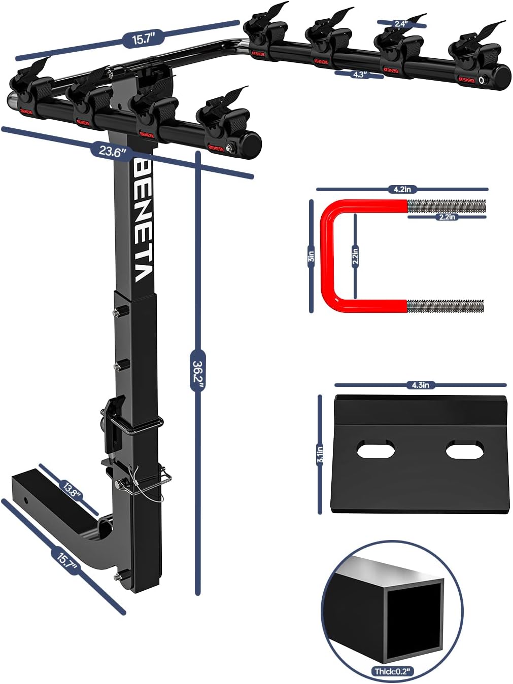 Bike Rack for Car, BENETA Bicycle Car Rack with 2'' Hitch Tightener, Heavy Duty 4 Bike Hitch Mount Rack Foldable Swing Down Bike Carrier Rack for Car, Truck, SUV and Minivan - 4 Bike : Sports & Outdoors