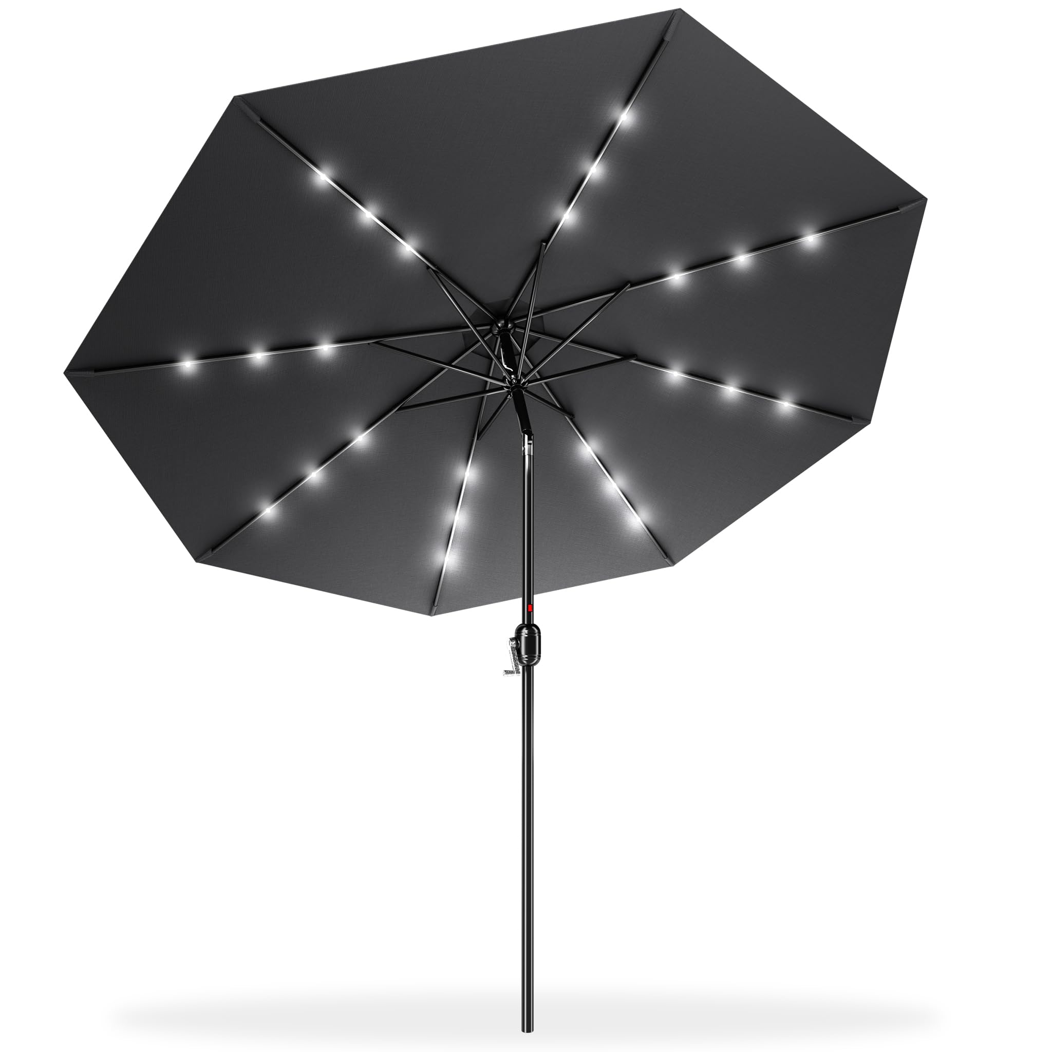 Froadp Sonnenschirm Groß, Achteckiger Strandschirm aus Polyester, Sonnenschutz Gartenschirm mit Regenschirmgriff, Tragbare Gartenschirm für Balkon Terrasse Schwimmbad (mit LED, Dunkelgrau/Beige)