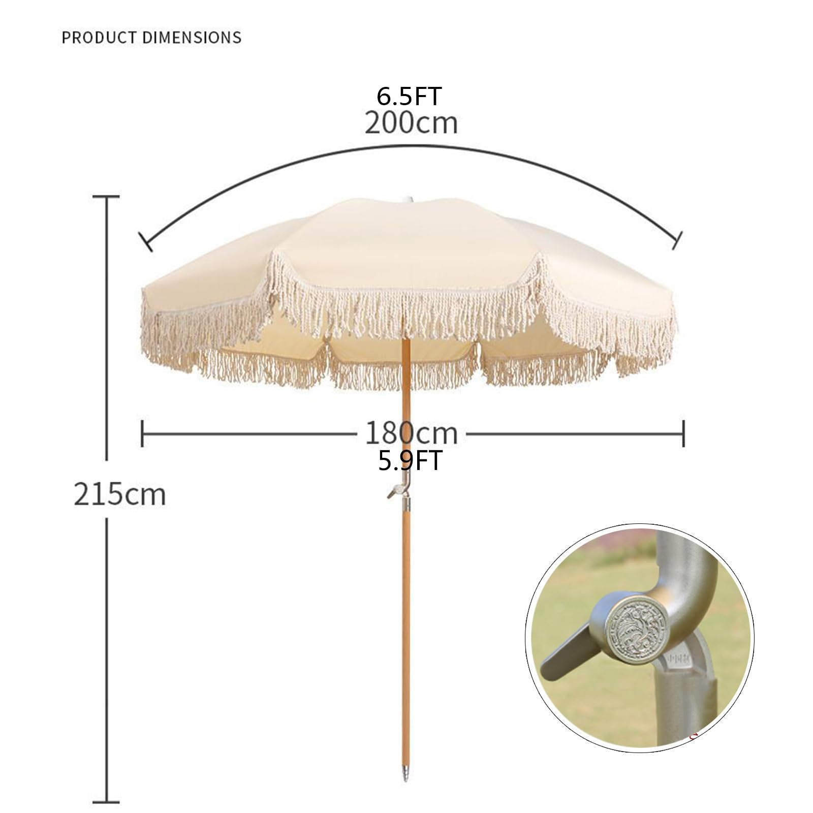 Boho Sonnenschirm Mit Fransen ,Fransen Strand Sonnenschirm,Faltbarer Strandschirm, Sonnenschirm Strand mit Fransen Elegant Rund Garten Balkon Terrasse ,Mit Neigung ( Color : White , Size : 200*215cm/5