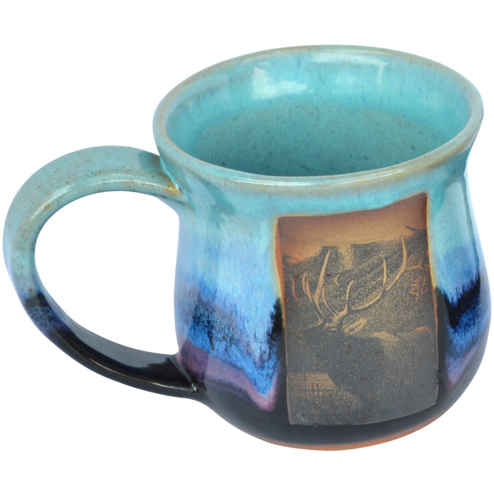 ALWAYS AZUL POTTERY Mountain Elk 14 Oz. Mug in Mountain Waves Glaze - Handmade Ceramic Coffee Mug - Stylish and Unique Handcrafted Artistic Drinkware - Polished Clay Cups, Great for Coffee and Tea