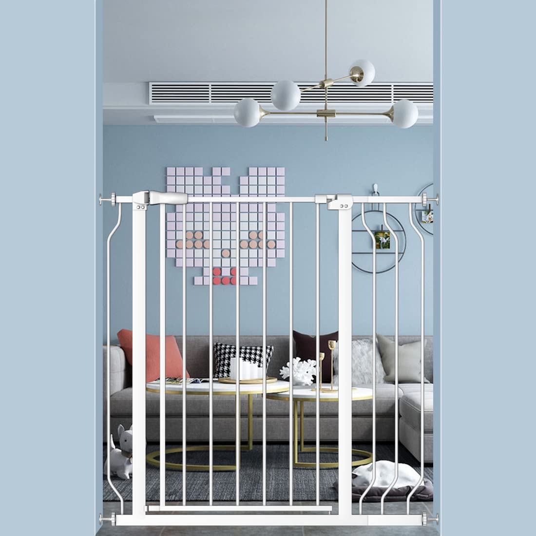 WAOWAO Extra Tall 37.4" Baby Gate Wide Pressure Mounted Walk Through Swing Auto Close Safety Black White Metal Toddler Kids Child Dog Pet Puppy Cat for Indoor Stairs,Doorways,Kitchen 29.13-76.37 inch