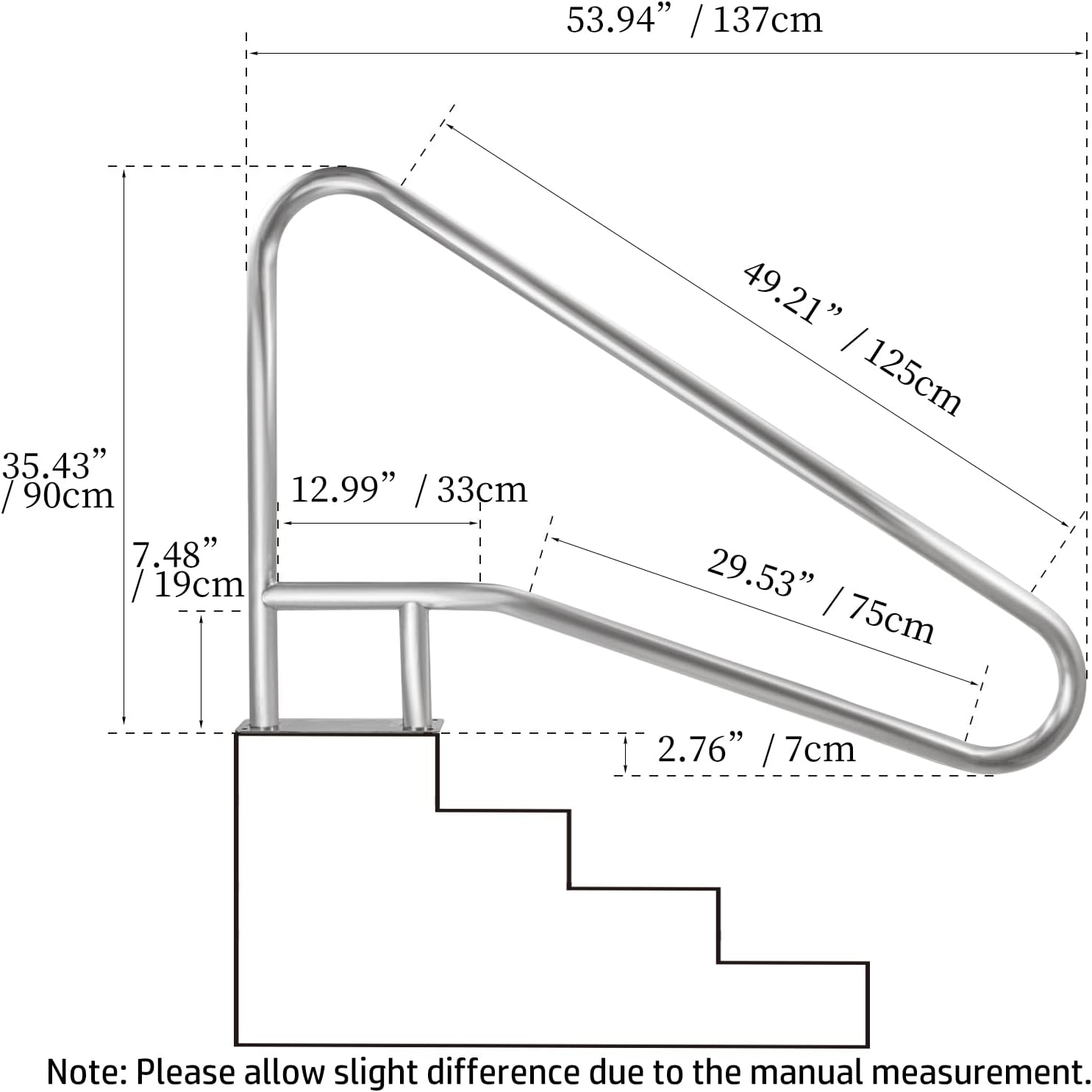 COOCURE Pool Hand Railing Deck Mounted Stair Rail for In-ground Pool,Spa,Hot tub Safety Exit Entry 304 Stainless Steel 4-Bend 54x36" Handrail with Quick Mount Base, Grips, Anchors, Screws : Patio, Lawn & Garden