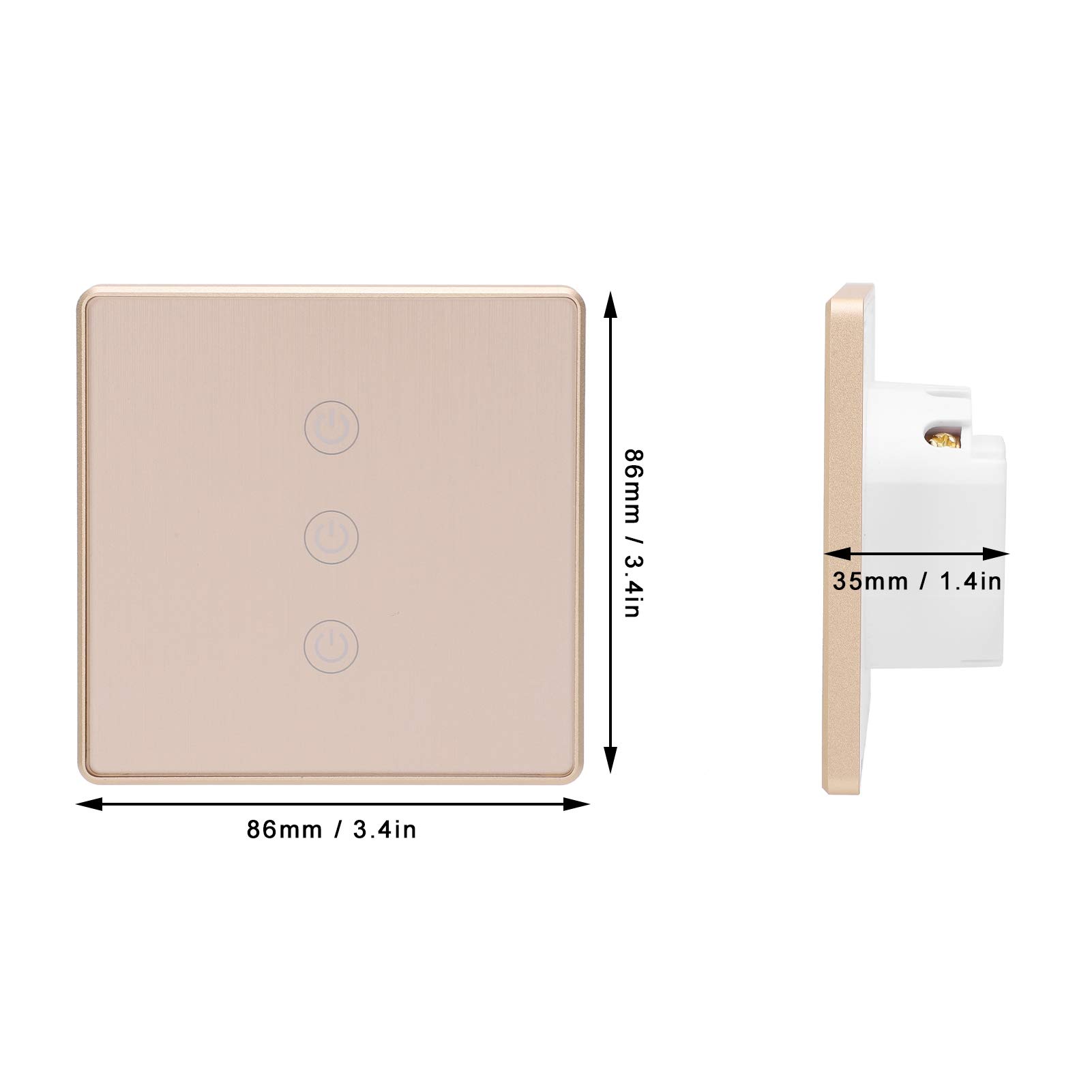 Interruttore della luce intelligente Wi-Fi, interruttore della luce tattile intelligente a parete, interruttore tattile intelligente Telecomando wireless dorato Standard del Regno Unito 800 W 95‑240 V