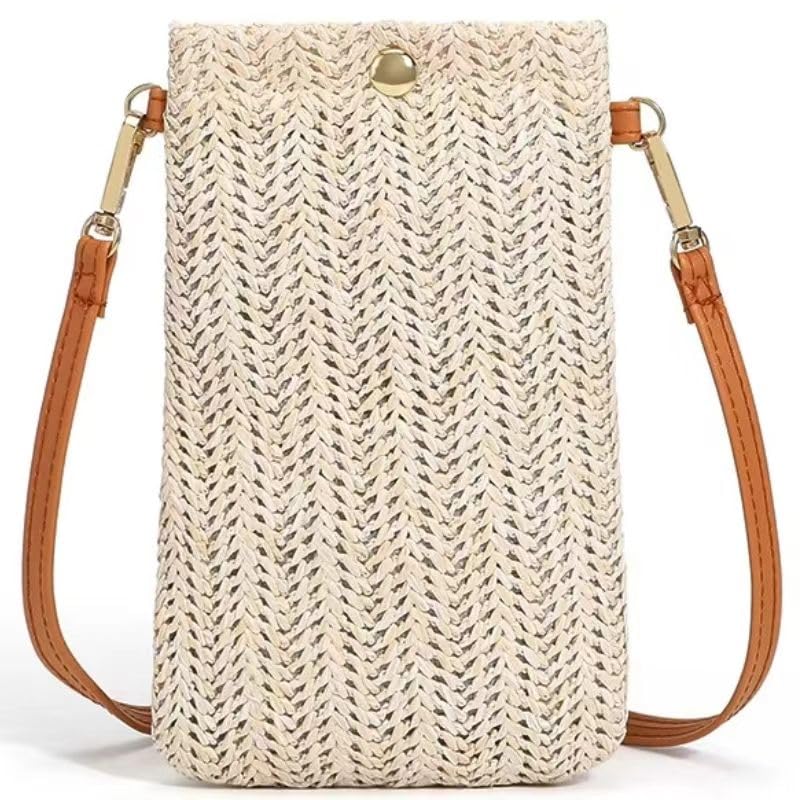 Crossbody Phone Bag for Women Ladies, Small Crossbody Shoulder Straw Bag, Cellphone Bags Purse Wallet