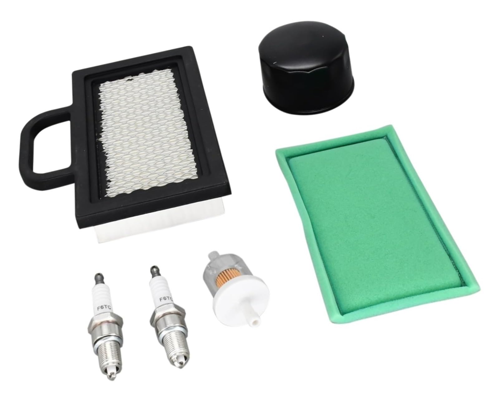 Kit de mantenimiento LG272 for cortacéspedes John Deere L120, L111, X155R y X165: incluye filtro de aire, bujía, filtro de aceite y kit de mantenimiento.