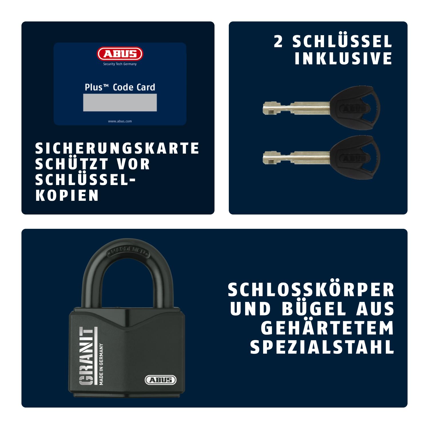 ABUS Granit Vorhängeschloss 37/55 für den Außeneinsatz - aus gehärtetem Spezialstahl - mit Plus Scheibenzylinder - Sicherheitslevel 10