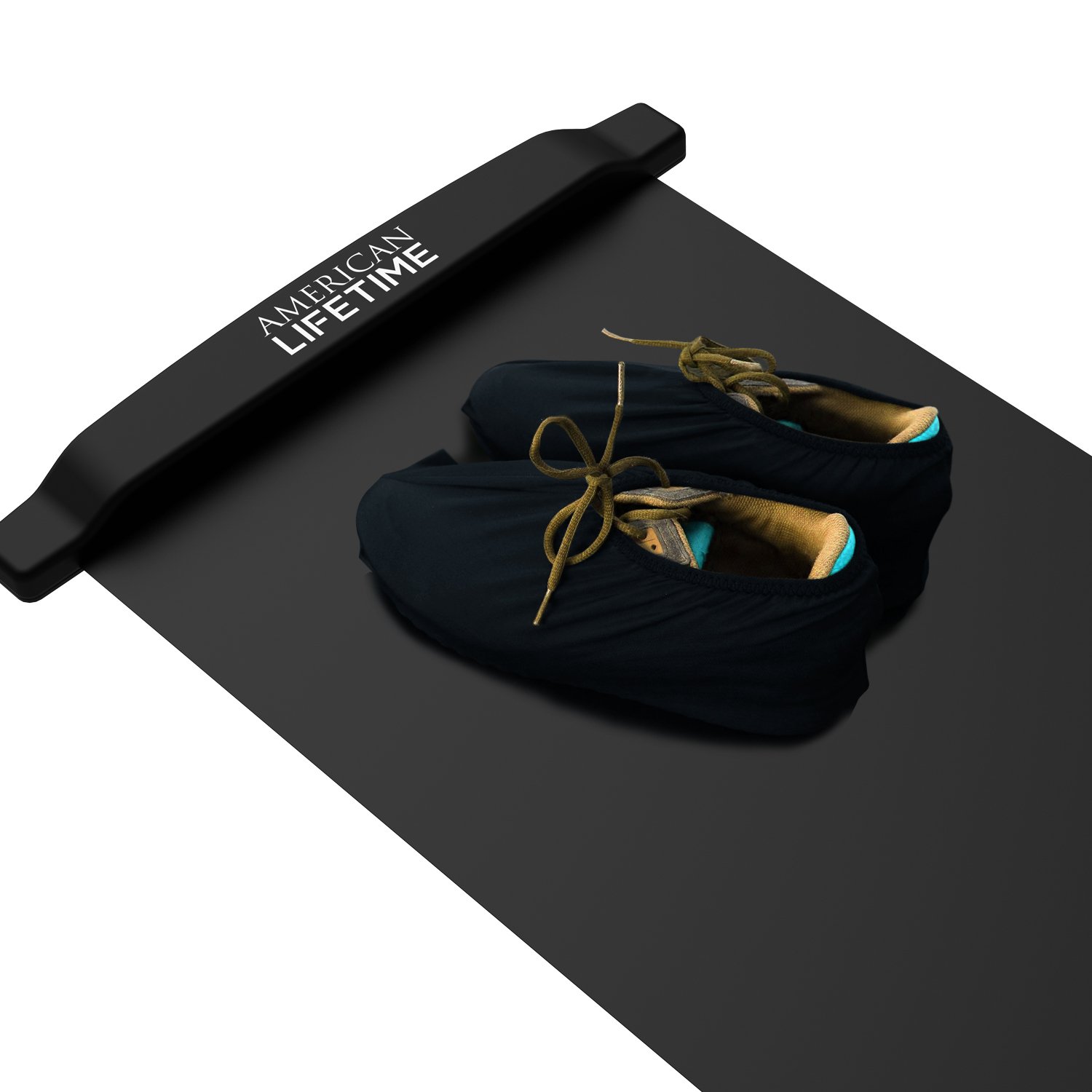 American Lifetime Slide Board - Workout Board for Fitness Training and Therapy with Shoe Booties and Carrying Bag Included - Black/White/Blue, 6/7.5 Feet