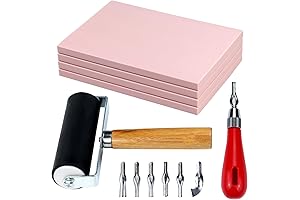 4 Pack Rubber Block Stamp Carving Blocks with Cutter Tools and Rubber Brayer Roller