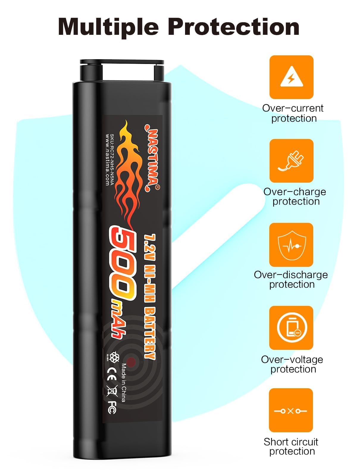 NASTIMA 2/3N 7,2V 500mAh Batteria Ni-MH per CM030 CM121, CM122, CM123, Marui 18C, P8, M93R AEP AEG M81, M84 e TM AEP Pistole Softair